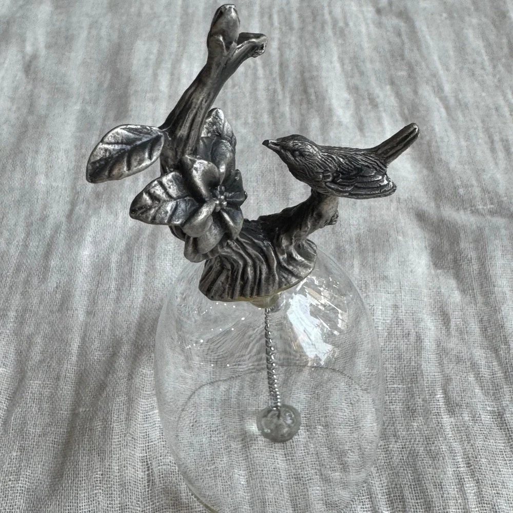 Lead Crystal Bell Silver Tone Bird Flower Branch Handle Vintage‎ Taiwan